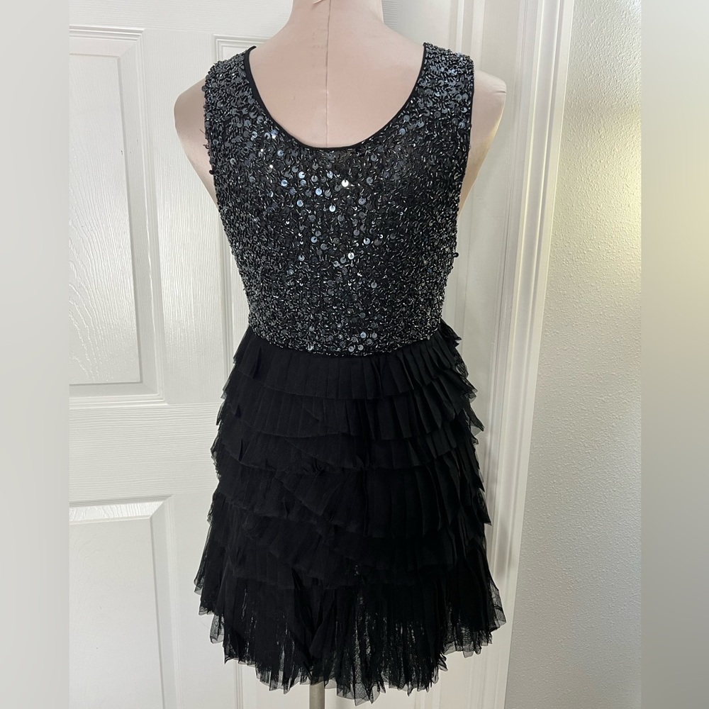 Alice + Olivia Black Sequin Cocktail Mini Dress Sz S